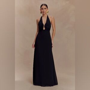 NWT Meshki Malakhai Chiffon Halter Maxi Dress - Black